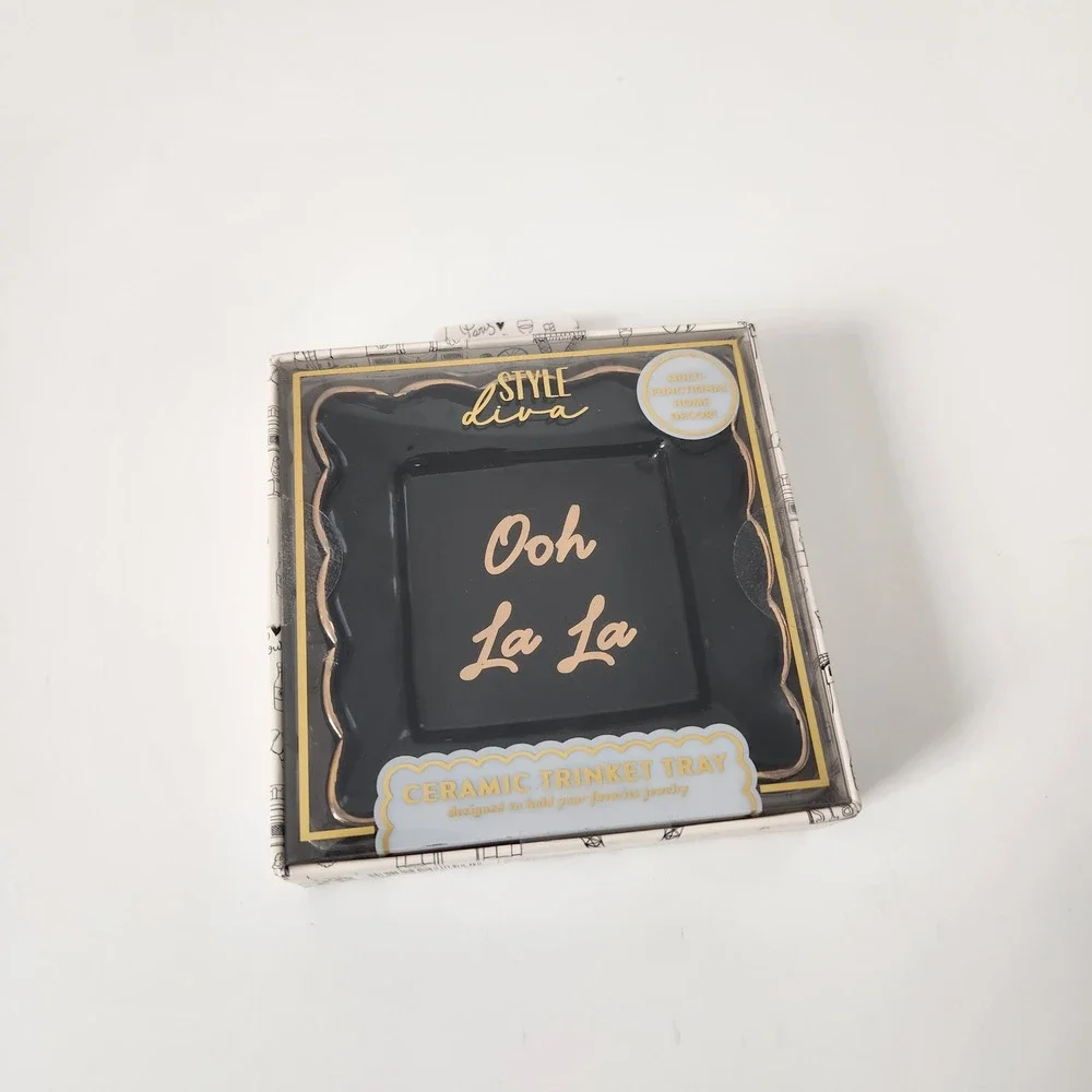 Ooh La La Ceramic Trinket Tray Jewelry Dish Home Decor NWT